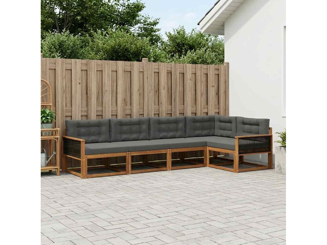 Vidaxl Conjunto De Sofás Para Exterior 5 Unid. Natural E Antracite