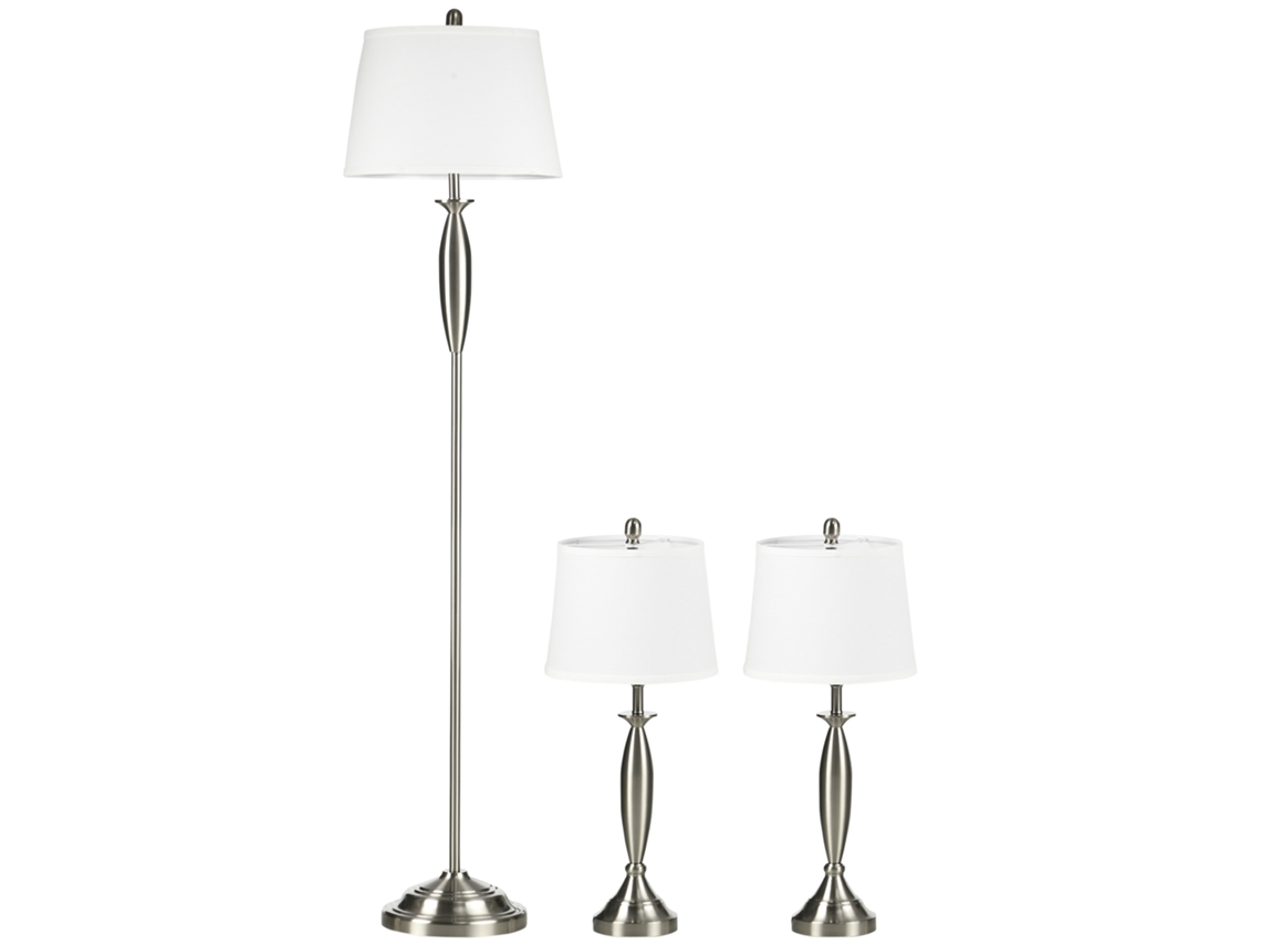 Conjunto De 3 Luminárias, Luminária De Chão E 2 Luminárias De Mesa E27, Prata E Branca