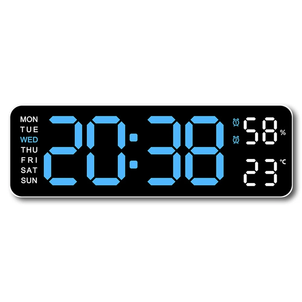 Relógio de Parede Eletrônico com Exibição de Temperatura, Data e Dia da Semana Brilho Ajustável Sistema de 12/24 Horas. MDUG (azul)