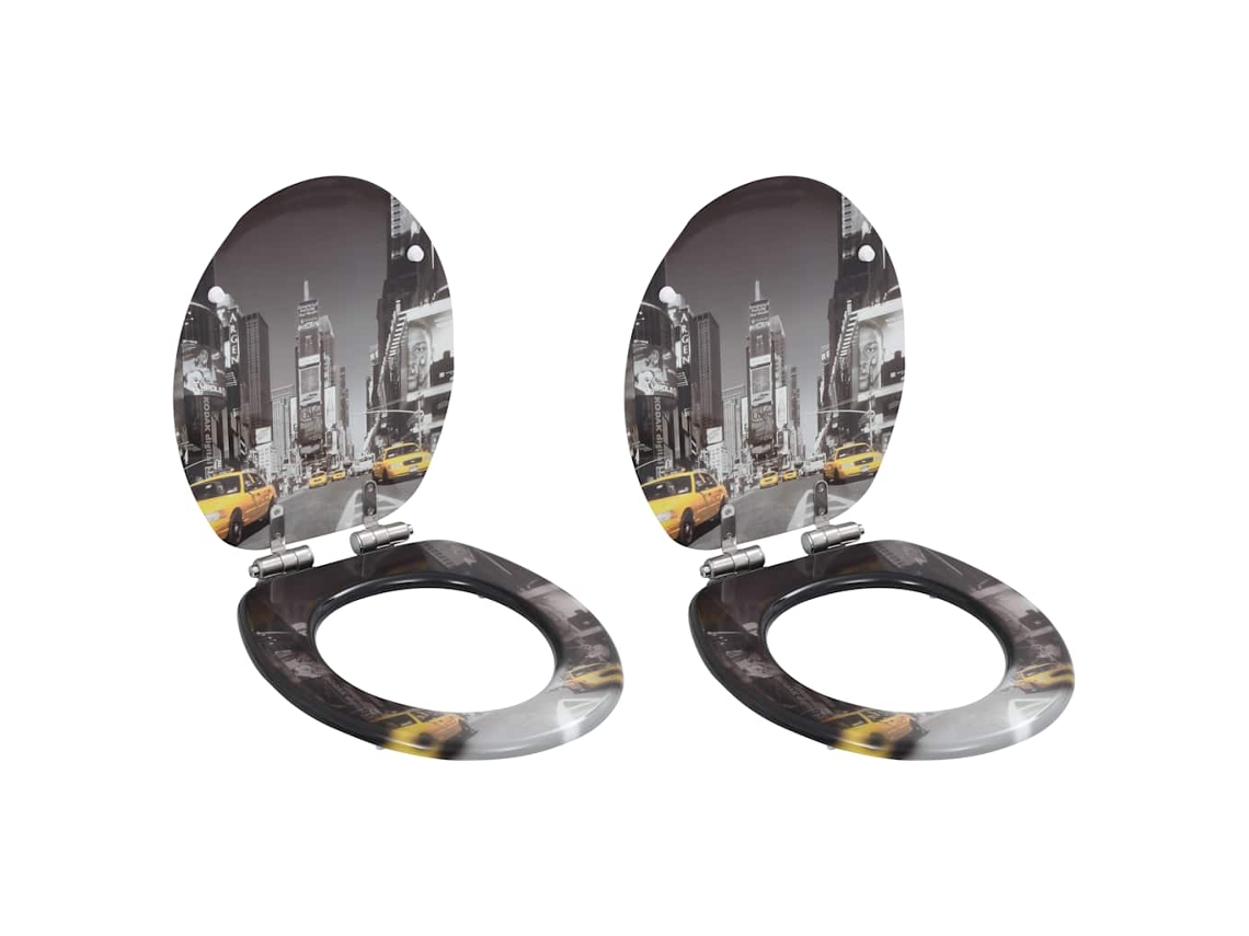 Vidaxl Assentos Sanita 2 Pcs Tampas Fecho Suave Mdf Design Nova Iorque