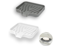 2 Saboneteiras de Silicone, com Ralo, Branco e Cinza ZYBLSSBB