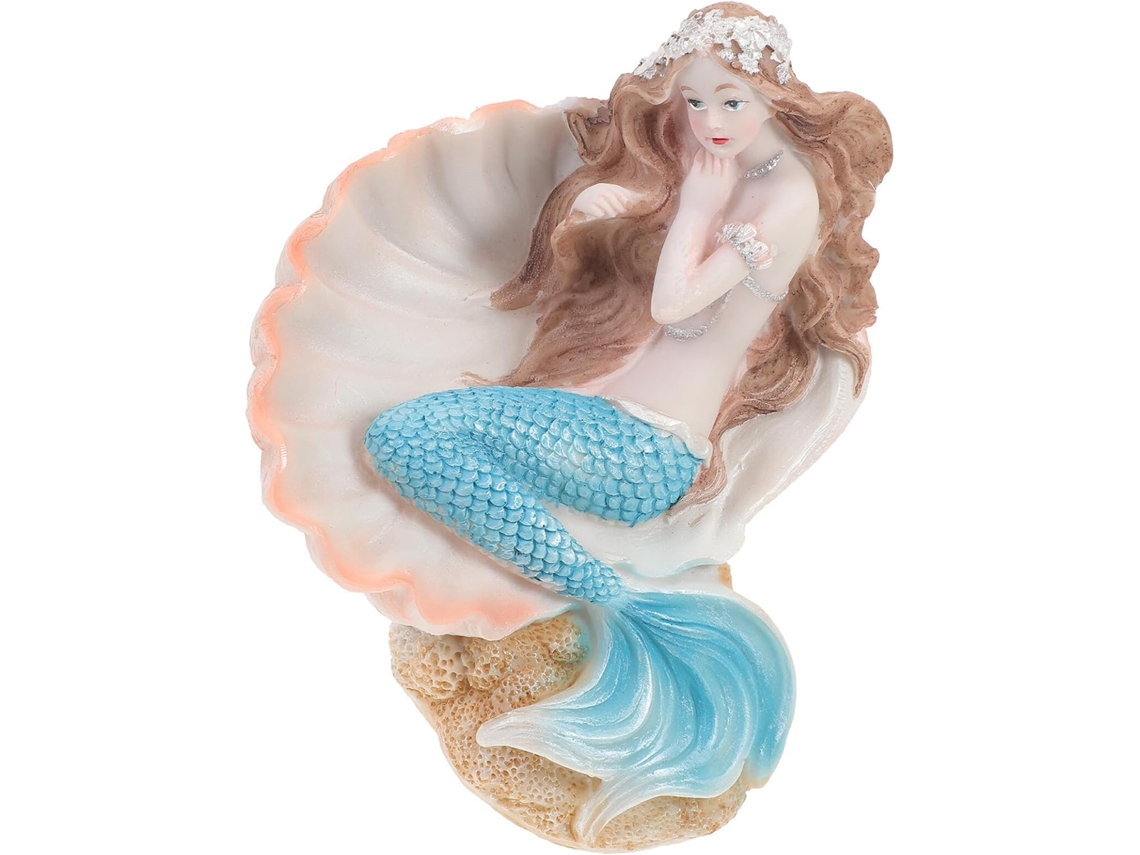 Estatueta Sereia Resina Estátua Decorativa Concha Pequena Escultura Feita Objeto Decorativo Escritório Aquário GOKOCO