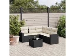 Vidaxl 6 Pcs Conjunto Sofás De Jardim C/ Almofadões Vime Pe Preto