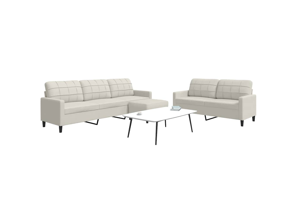 Vidaxl 3 Pcs Conjunto De Sofás Com Almofadões Veludo Cor Creme
