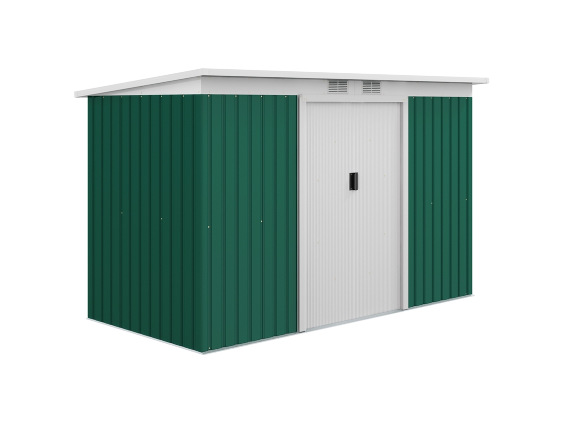 Casa de Ferramentas Ao Ar Livre,abrigo de Jardim com Porta Deslizante,janelas de Ventilação,telhado Inclinado,aço Verde Escuro 280x130x172 Cm