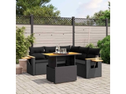 Vidaxl 6 Pcs Conjunto Sofás De Jardim C/ Almofadões Vime Pe Preto