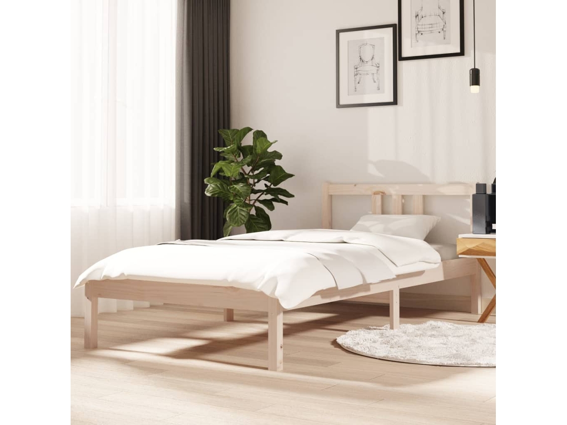Vidaxl Estrutura de Cama Solteiro 90x190 Cm Madeira Maciça