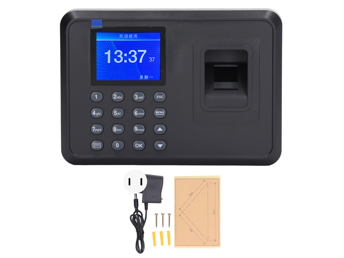 Máquina de Ponto Eletrônico por Impressão Digital com Senha Multilíngue Lembrete de Voz Relógio de Ponto Funcionário 100 240v Plug Us | S/MARCA