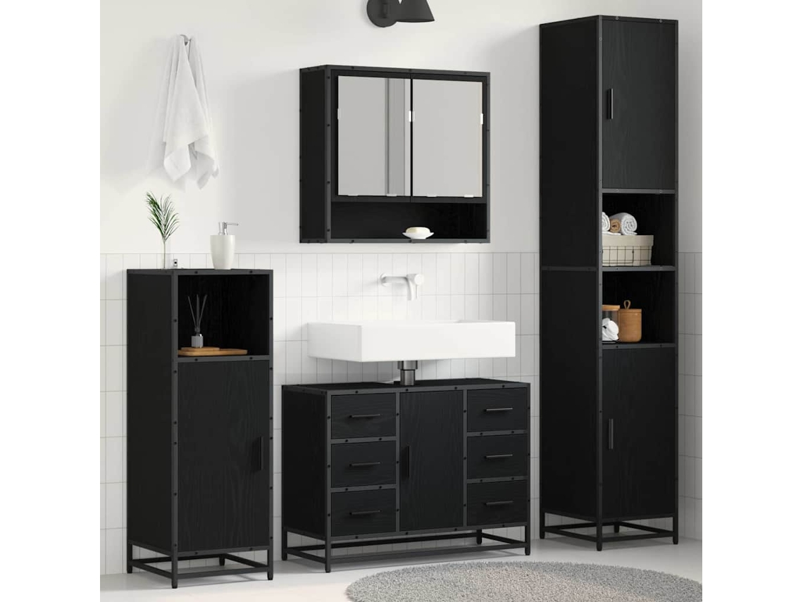 Vidaxl Conjunto De Móveis Para Banheiro Com Porta 3 Pcs Carvalho Preto