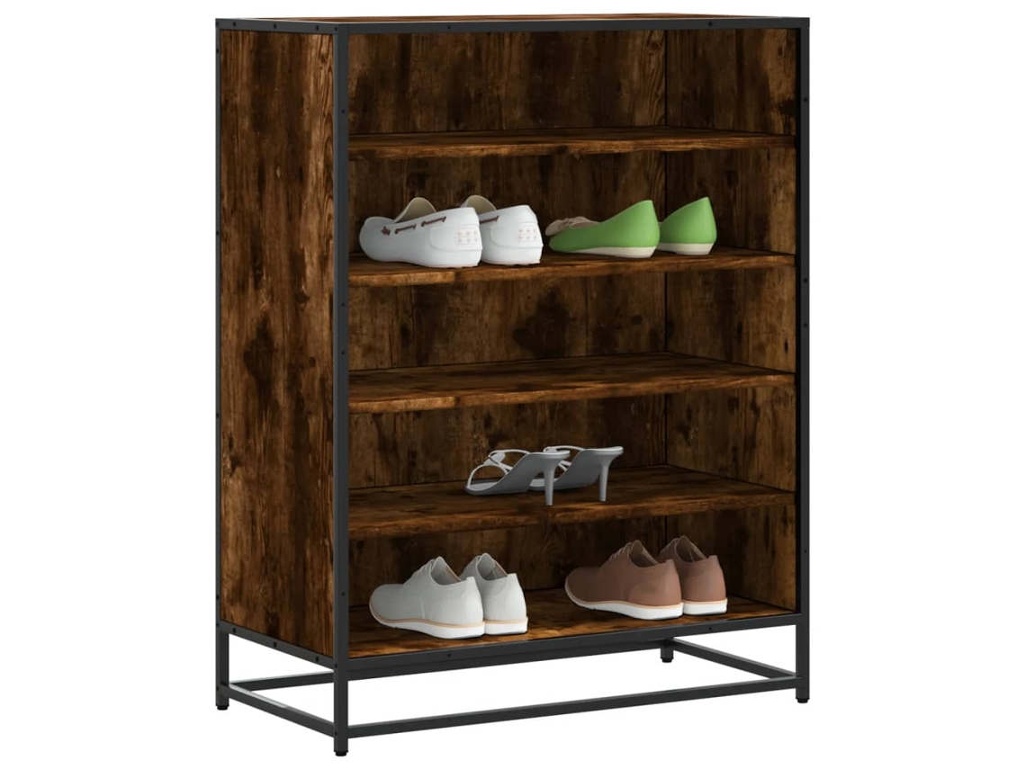 Vidaxl Sapateira 75x38x97,5 Cm Deriv. De Madeira/metal Carvalho Fumado