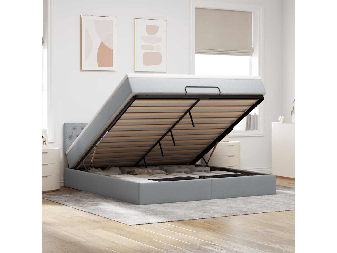 Vidaxl Estrutura de Cama Otomana com Colchão 180x200 Cm Cinzento Claro