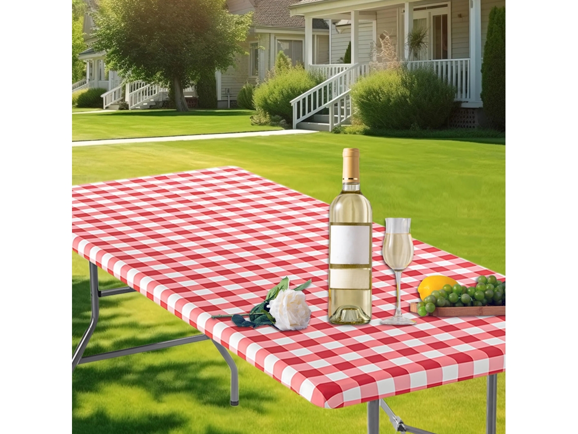 Toalha De Mesa De Exterior Em Pvc Impermeável - Cobertura Elástica Estampada Para Camping, Pátio E Jantar