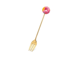 2026 cucharas e Garfos de Sobremesa Criativos de Aço Inoxidável, Design de Donut Lollipop Macaron, 6 Peças, Dourado e Rosa Vermelho
