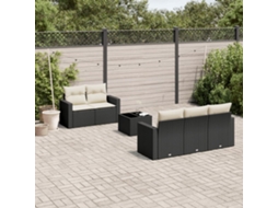 6 Pcs Conjunto Sofás De Jardim C/ Almofadões Vime Pe Preto Dkd Home Decor