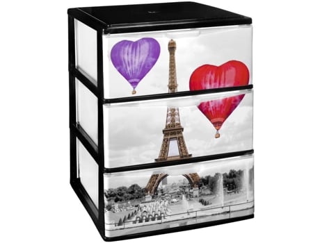 Gaveteiro Empilhável de Plástico Modelo Iris Decoração de Paris Modelo de 3 Gavetas 380 X 370 X 473 Mm COMFORT HOUSE