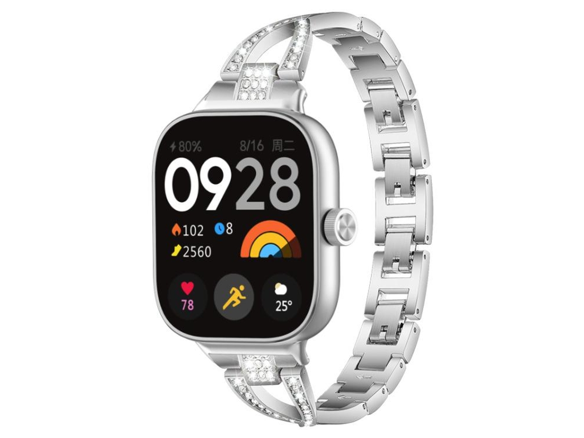 Bracelete para Redmi Watch 6 / 5 / 4 XIAOMOYU em metal diamante em formato de X e fileira única prateada