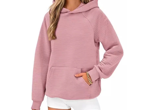 Sweatshirt De Mulher Viviliyya Casuais Capuz Bolso Terileno Rosa (m)