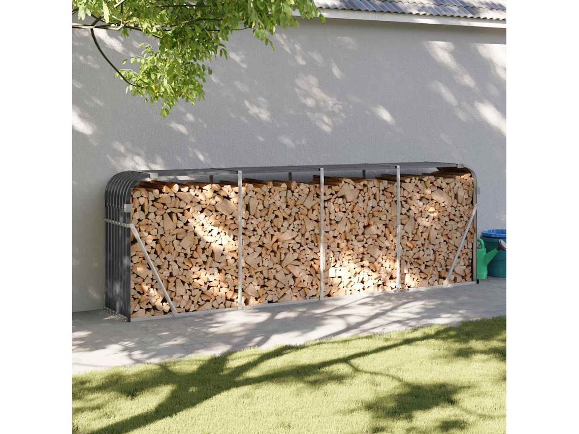 Vidaxl Suporte De Lenha 300x45x100 Cm Aço Galvanizado Antracite
