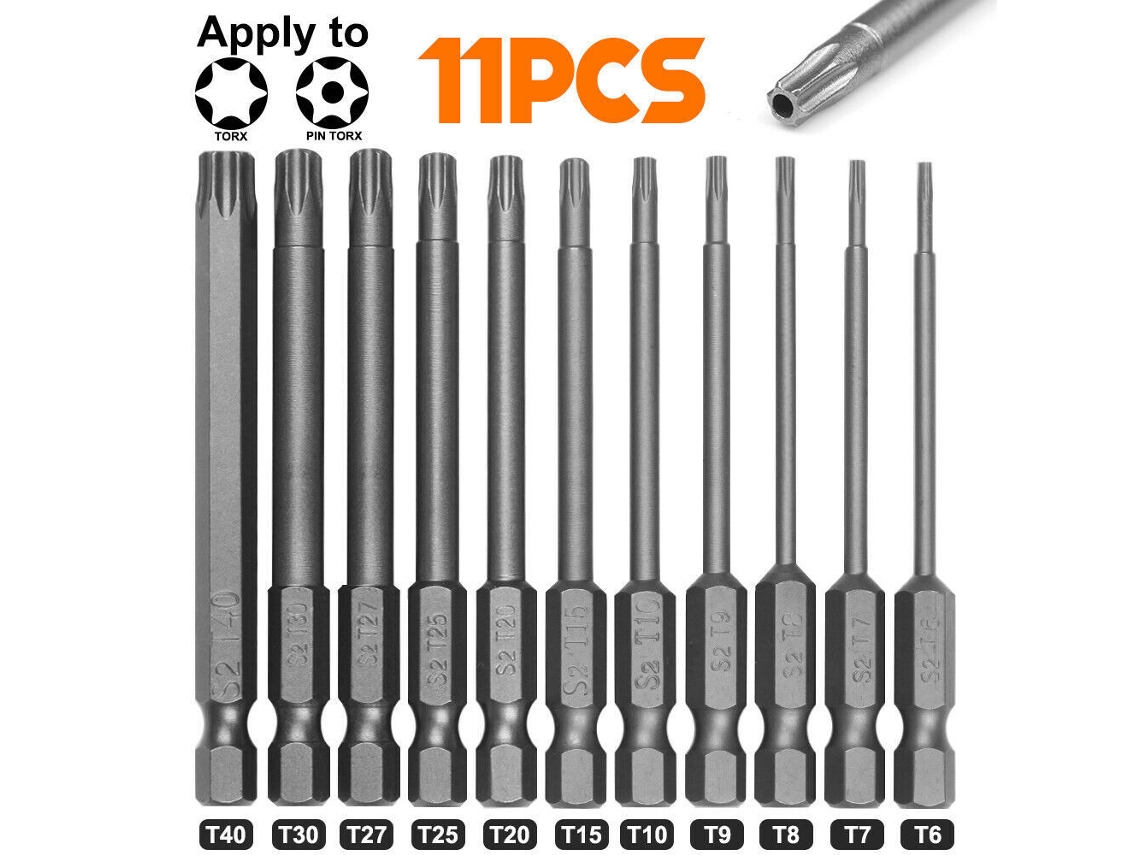 Conjunto De 11 Bits De Chave De Fenda Torx Magnéticos T6, T40 Com Cabo Hexagonal