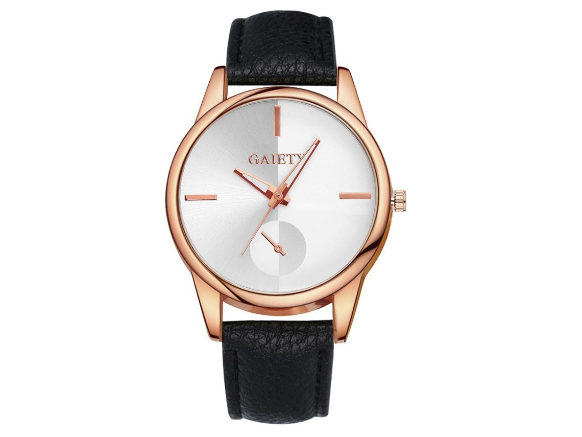 Reloj De Pulsera Gaiety De Cuero Pu Analógico De Cuarzo Con Esfera Redonda Negro