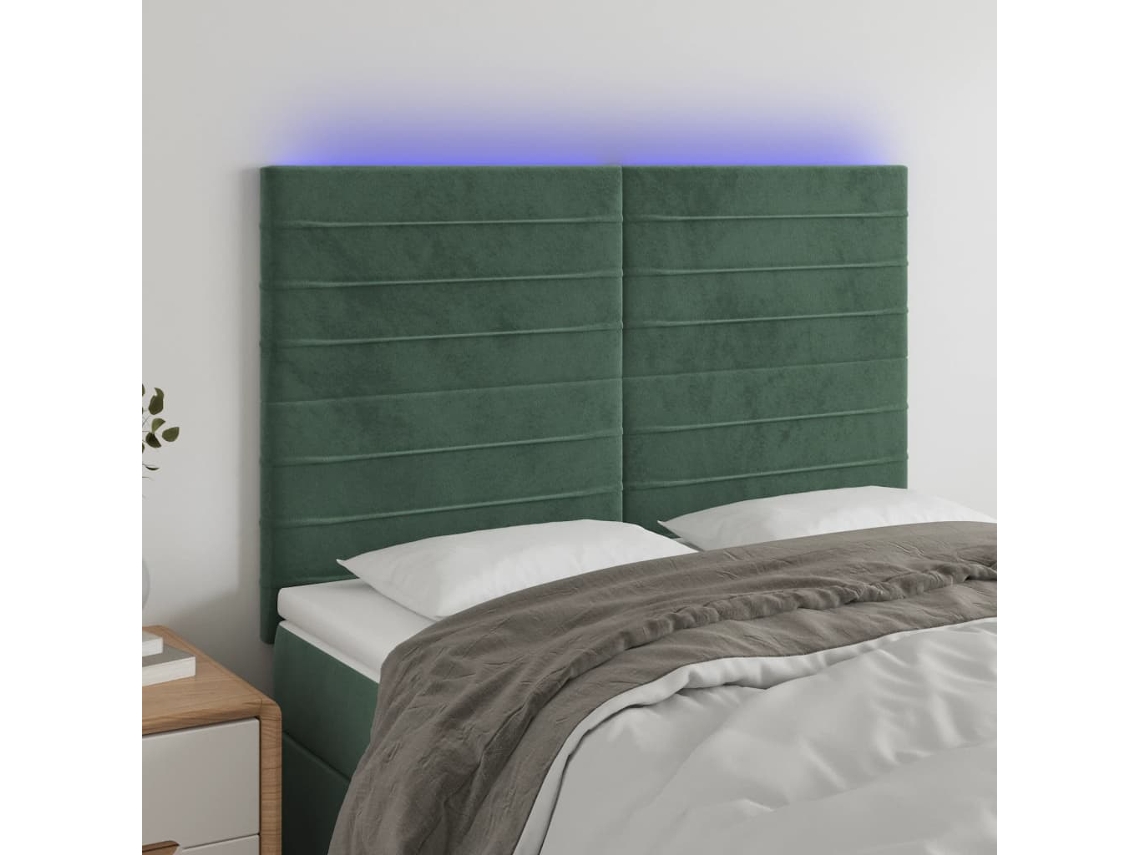 Cabecero con LED Terciopelo 144x5x118/128 cm Verde Oscuro