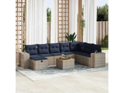 Vidaxl 9 Pcs Conjunto Sofás P/ Jardim Com Almofadões Vime Pe Cinzento
