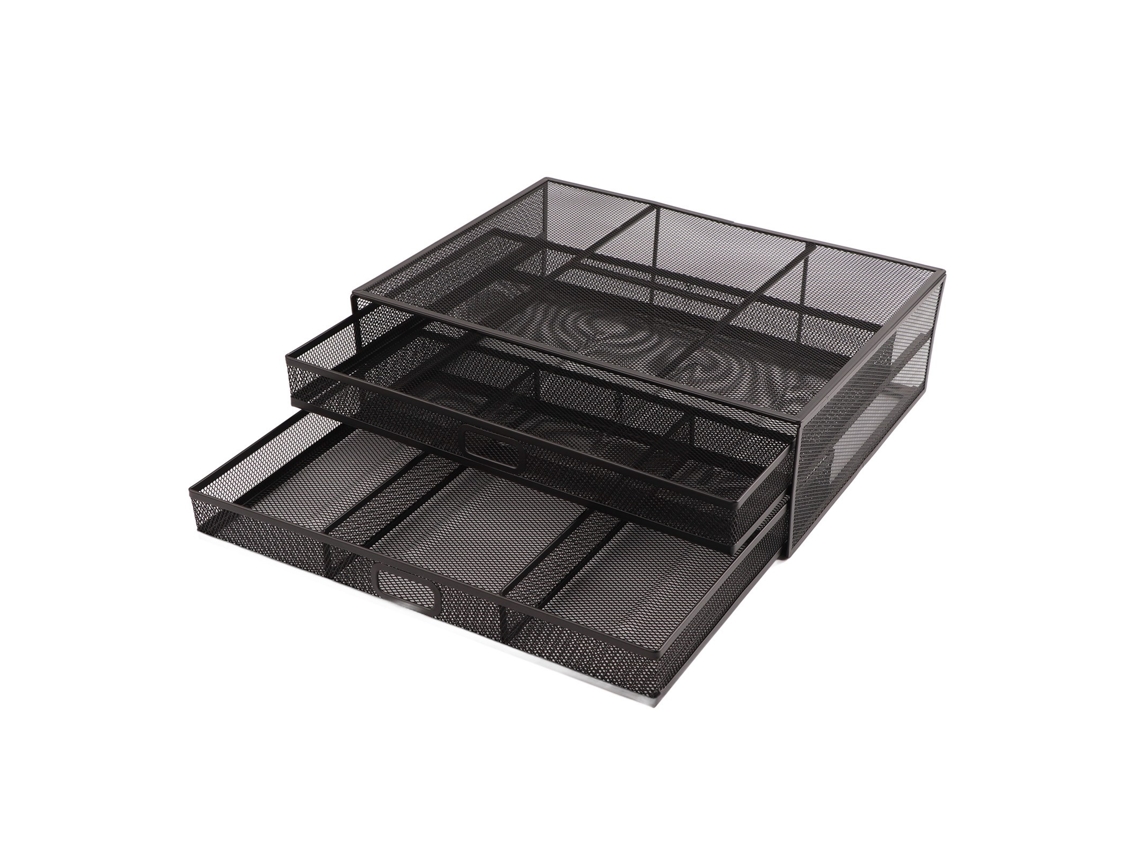Suporte para Monitor com Gaveta Espaço de Armazenamento Grande Solas Antiderrapantes Grade Metálica para Escritório Lar