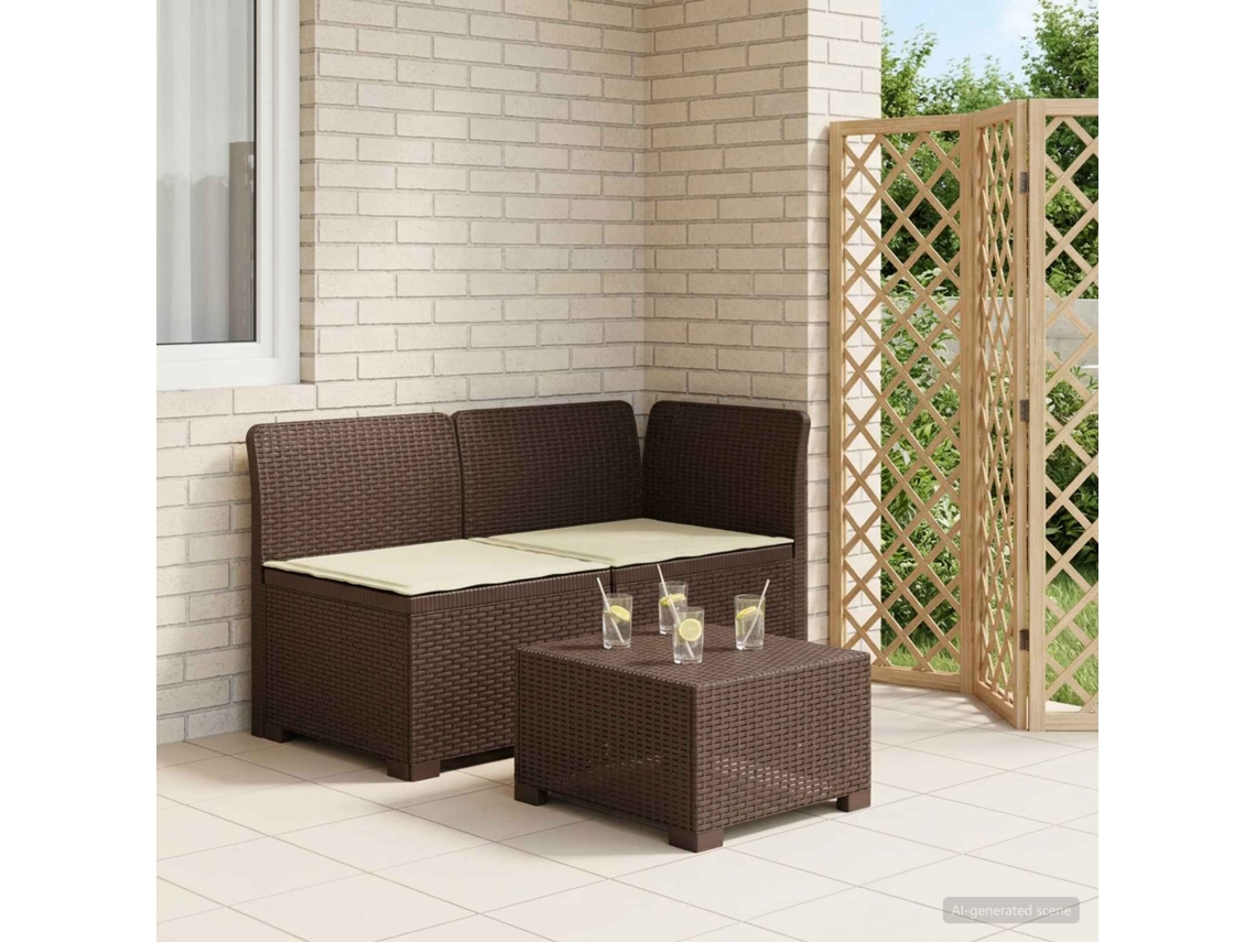 Vidaxl Sofá De Jardim 2 Lugares Com Almofadas Look Rattan Pp Castanho