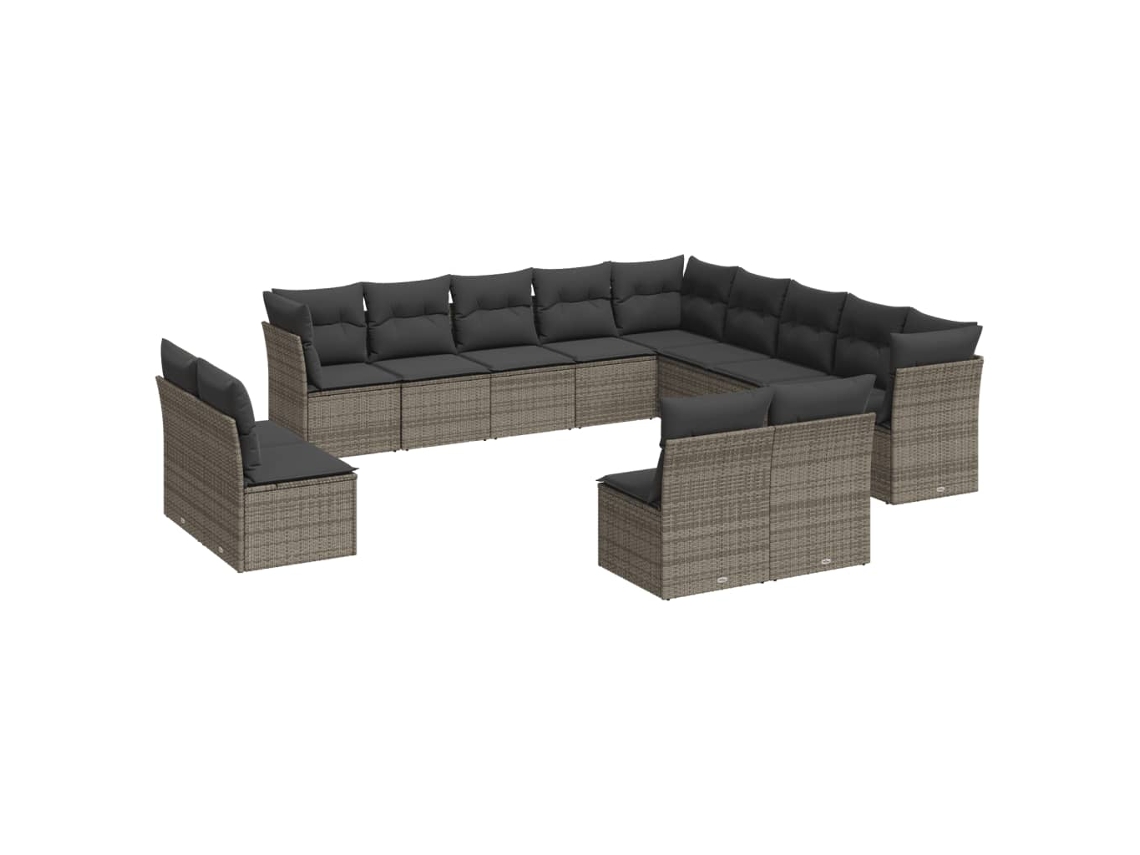 Conjunto de 13 sofás de jardim com almofadões Vime Pe Cinzento MAISON EXCLUSIVE (90x200 cm)