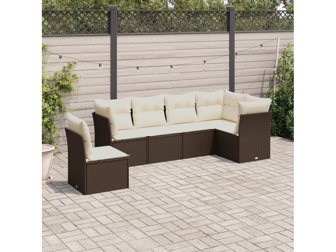 Vidaxl 6 Pcs Conjunto De Sofás Jardim C/ Almofadões Vime Pe Castanho