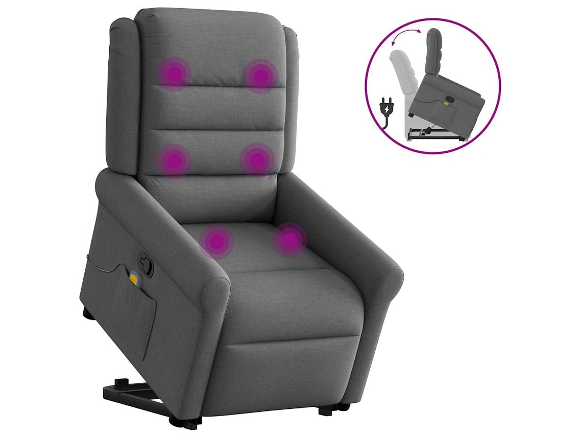 Vidaxl Poltrona Elevatória De Massagens Tecido Cinzento-escuro