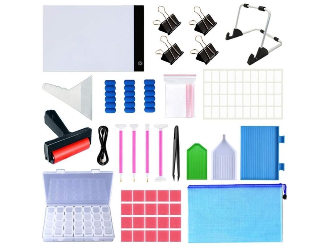 Conjunto de 98 peças para guardar ferramentas e acessórios de pintura com diamantes.