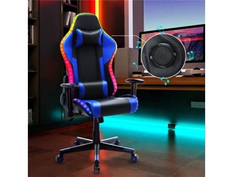 Cadeira para Jogos com Luzes Led Rgb e Alto-Falantes Cadeira para Videogame Cadeira para Computador de Corrida Cadeira para Pc Couro Pu Azul