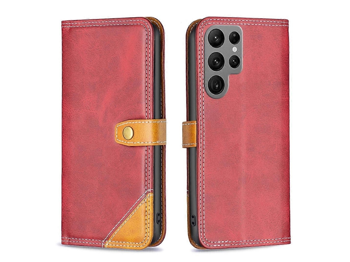 Capa De Couro Com Costura Dupla Combinando Para Samsung Galaxy S23 Ultra 5g