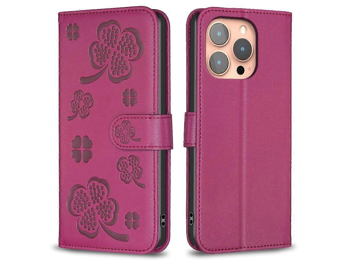 Capa De Couro Com Estampa De Trevo Da Sorte Para Iphone 16 Pro
