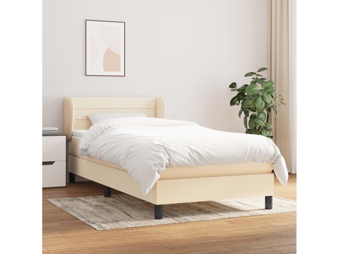 Cama Com Molas/colchão 80x200 Cm Tecido Cor Crème