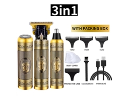 Aparador De Barba 3 Em 1 (design Masculino Em Relevo) — Kit Profissional Recarregável Via Usb Com 3 Pentes-guia