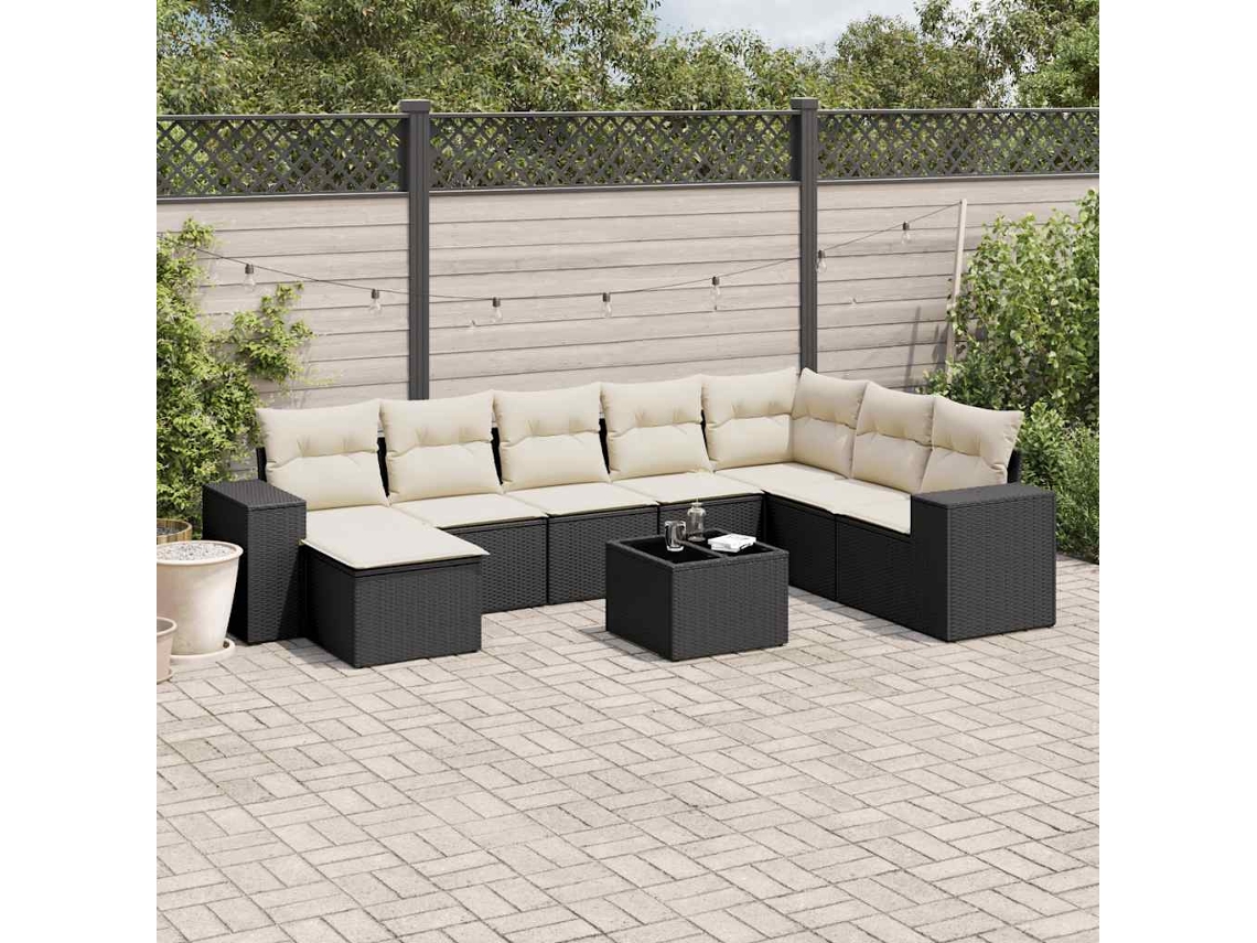 Vidaxl 9 Pcs Conjunto De Sofás P/ Jardim C/ Almofadões Vime Pe Preto