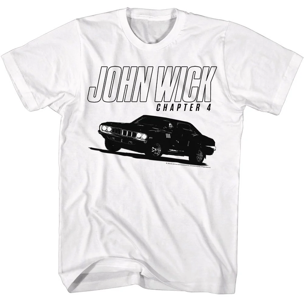 Rockinstone John Wick Chapter 4 Car White Adult T-shirt Size:m