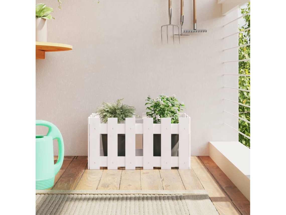 Vidaxl Vaso De Jardim C/ Design Cerca 60x30x30 Cm Pinho Maciço Branco