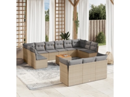 Vidaxl 14 Pcs Conjunto De Sofás P/ Jardim Com Almofadões Vime Pe Bege