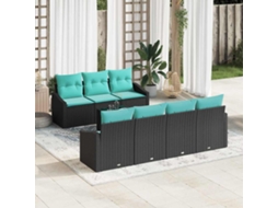Vidaxl Conjunto De Sofás Com Almofada 8 Pcs Preto E Turquesa Vime Pe