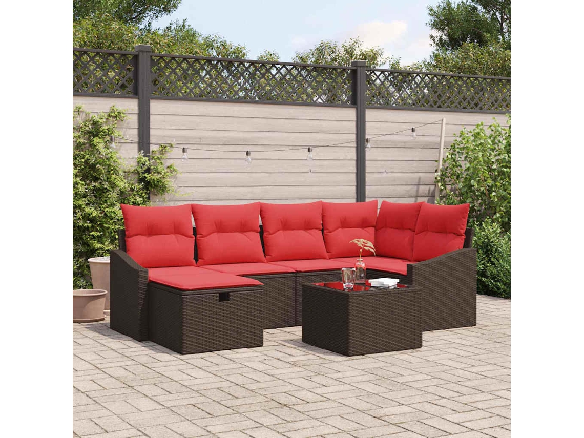 Vidaxl Conjunto De Sofás Com Almofada Castanho Vime Pe