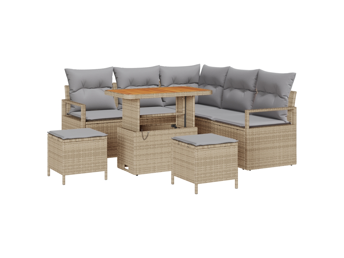 Conjunto 8 De Sofá De Jardim De Vidaxl Com Almofadas Bege E Cinza Claro Bege Vime