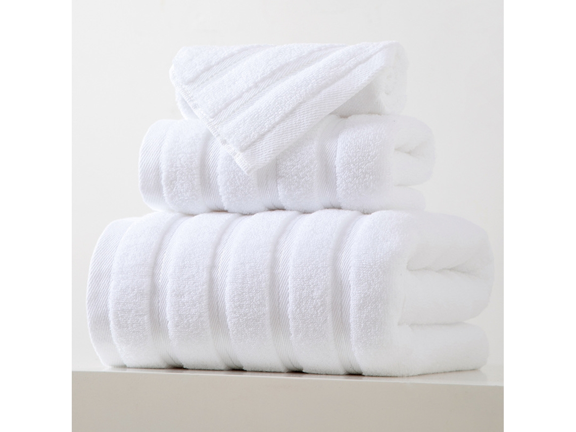 Conjunto De 3 Toalhas Em Puro Algodão Super Absorventes, De Secagem Rápida, Ideais Para Casas De Banho, Spas E Hotéis. Branco Hexinyigjly