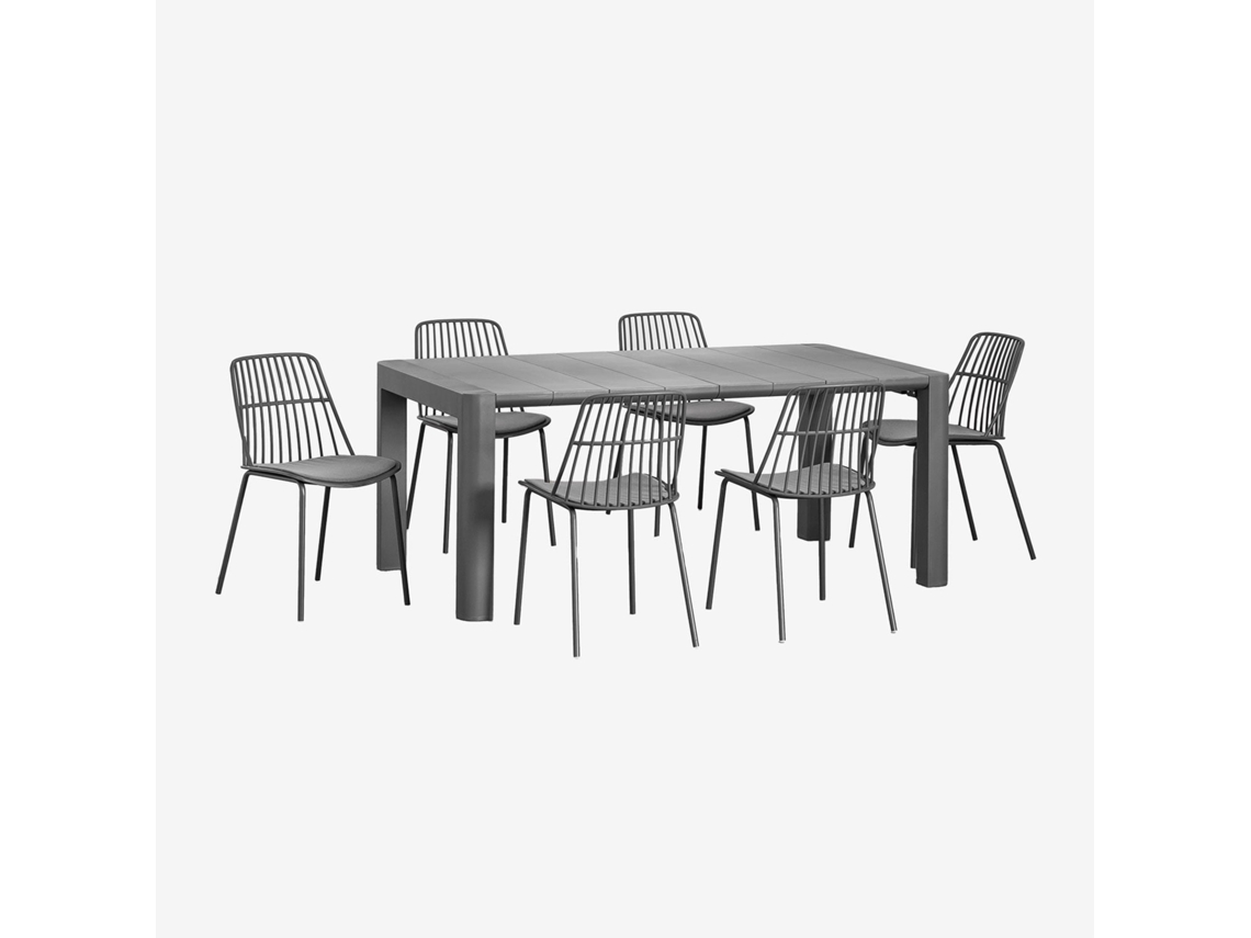 Conjunto De Mesa Retangular Arnadine E 6 Cadeiras De Jardim Maeba Abs Cinza Grafito Sklum (180x100 Cm)