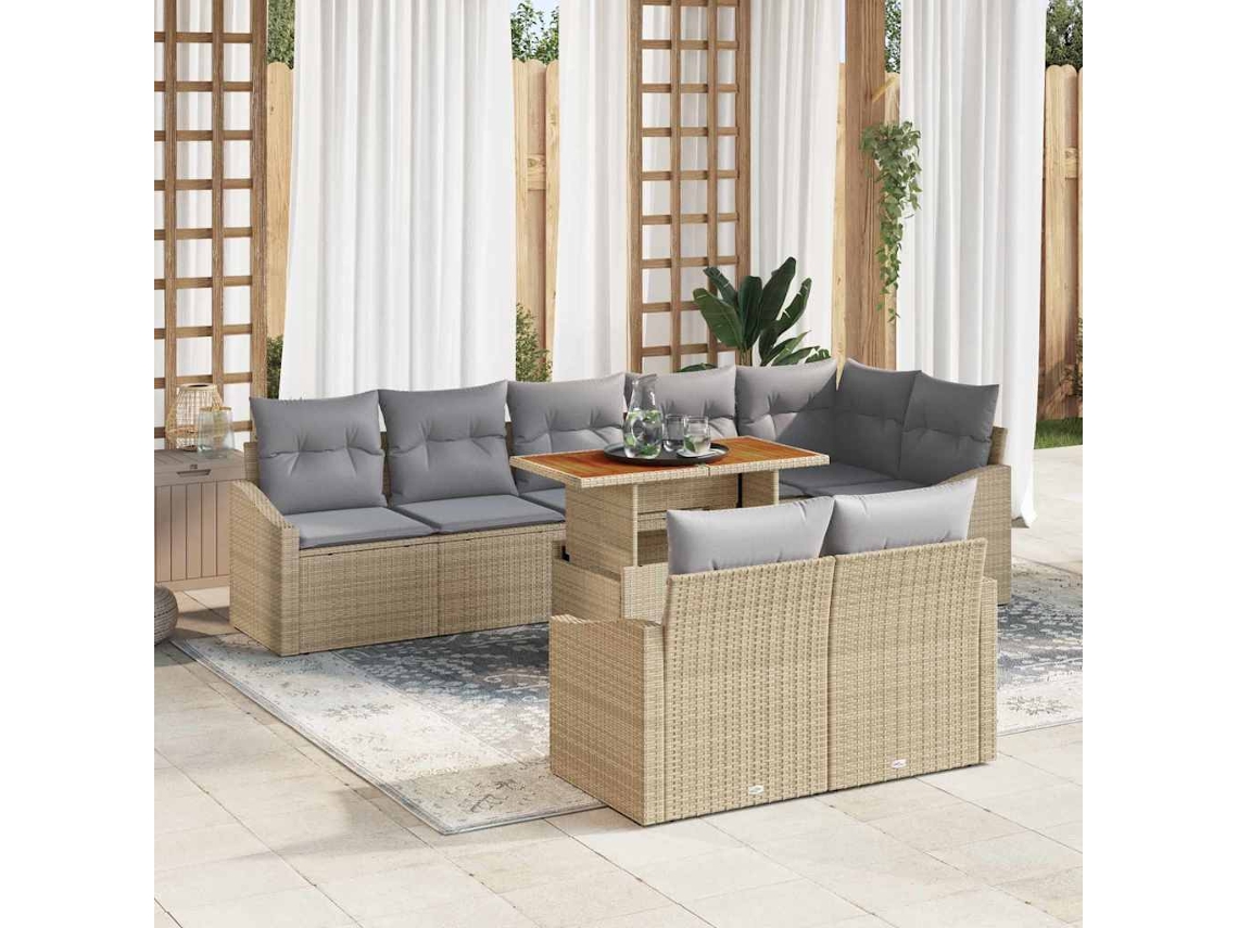 Vidaxl Conjunto De Sofá De Jardim 9 Unid. Bege Rattan Sintético