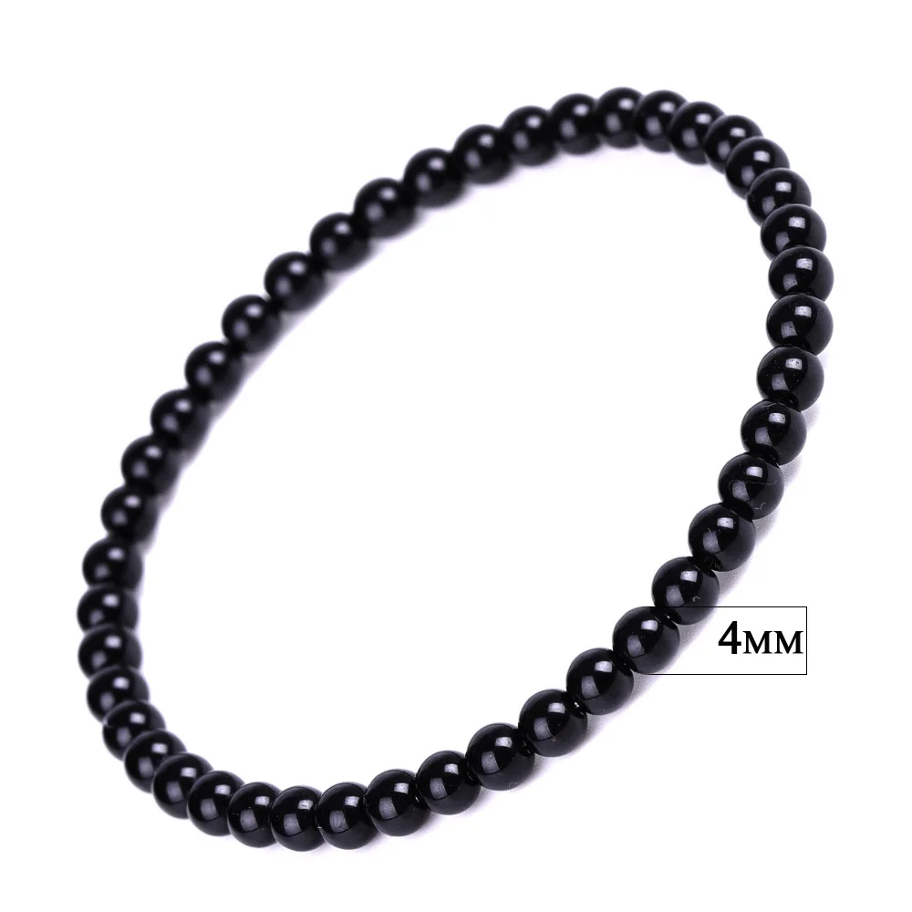 Pulseira Tibetana Budista de Obsidiana para Homens e Mulheres, Amuleto, Bracelete da Sorte MDUG (4mm X 23cm)