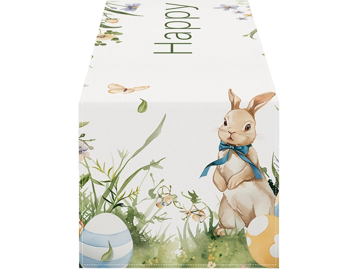 Caminho De Mesa De Páscoa Com Desenho De Coelho E Flor, Comprimento 183 Cm