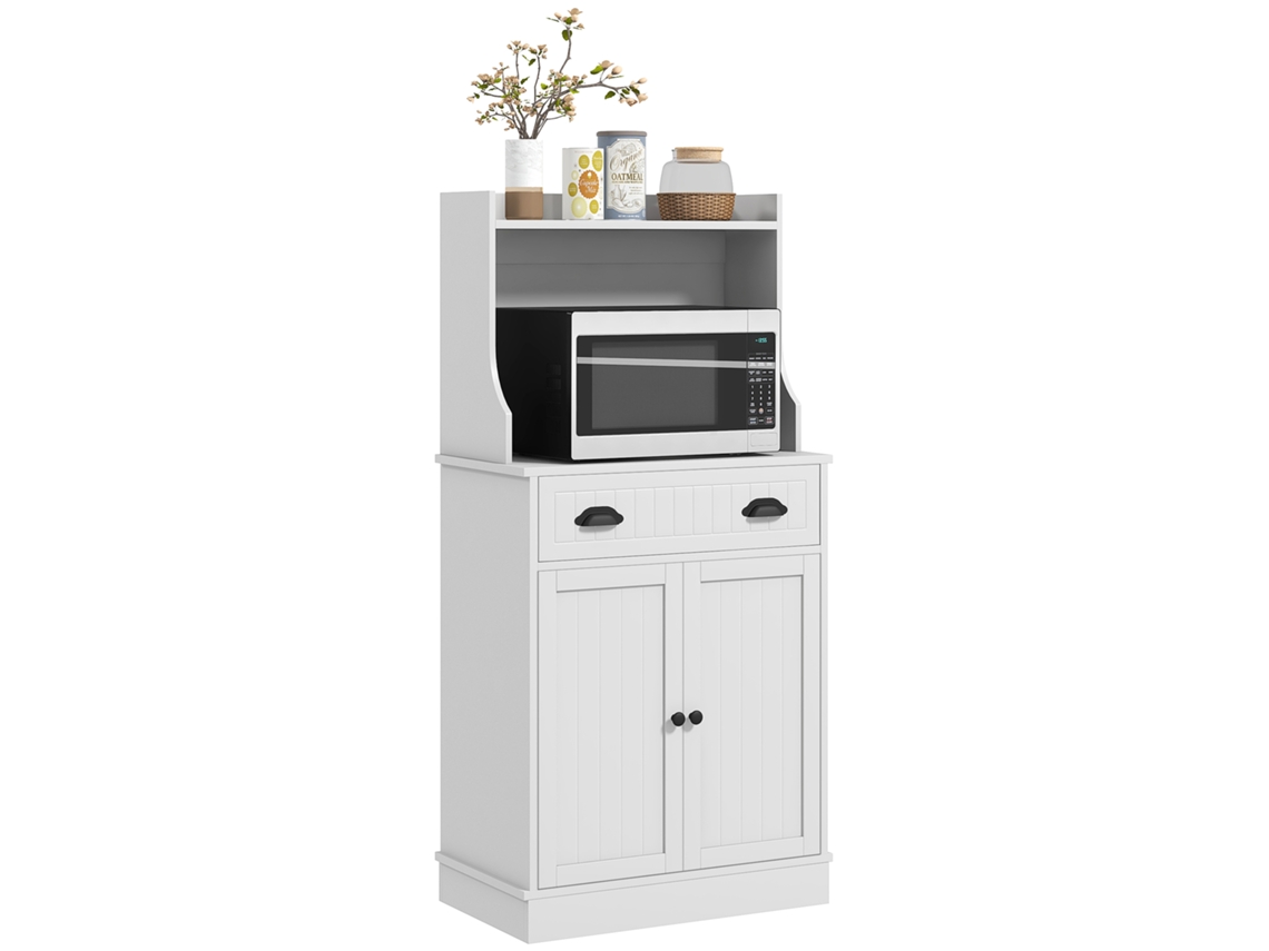 Armário Para Micro-ondas Com Espaço Aberto, 1 Gaveta E 2 Portas, 61x35x125,4cm, Branco